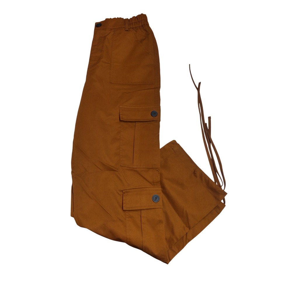 Etosell Womens Rust Brown Cargo Pants Multi-Pocket Drawstring Hem Size S NEW